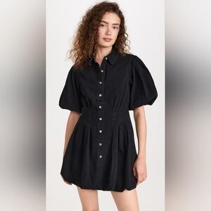 SIMKHAI Washed Black Balloon Pintuck Mini Dress NWT